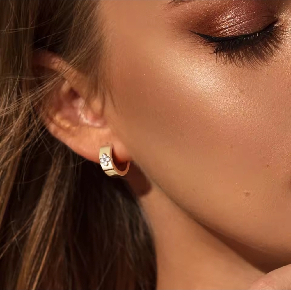 Gold Floral Studded Earrings - Picture 3 of 5